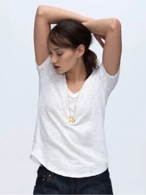 ATM White Slub Jersey Classic V-Neck Tee Cotton Short-Sleeve T-Shirt  Top XS S